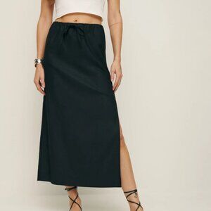 NEW Reformation Elsa Linen Skirt in Black